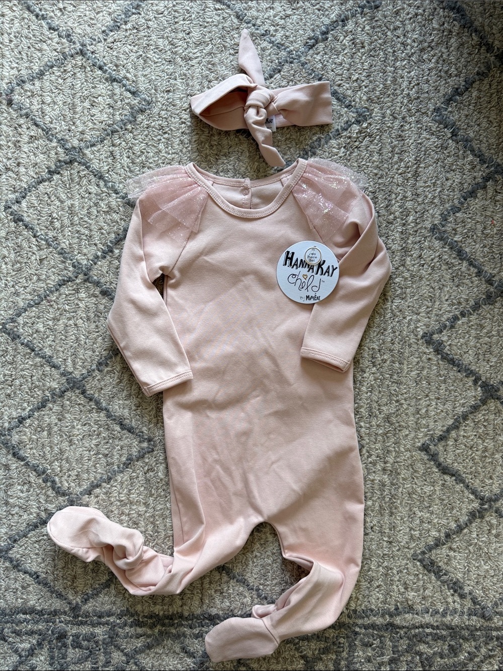 Hannah Kay Blush Pink Footed One-Piece with Headband